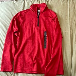 Red Moisture Wicking Thick Long Sleeve Shirt with Zipper